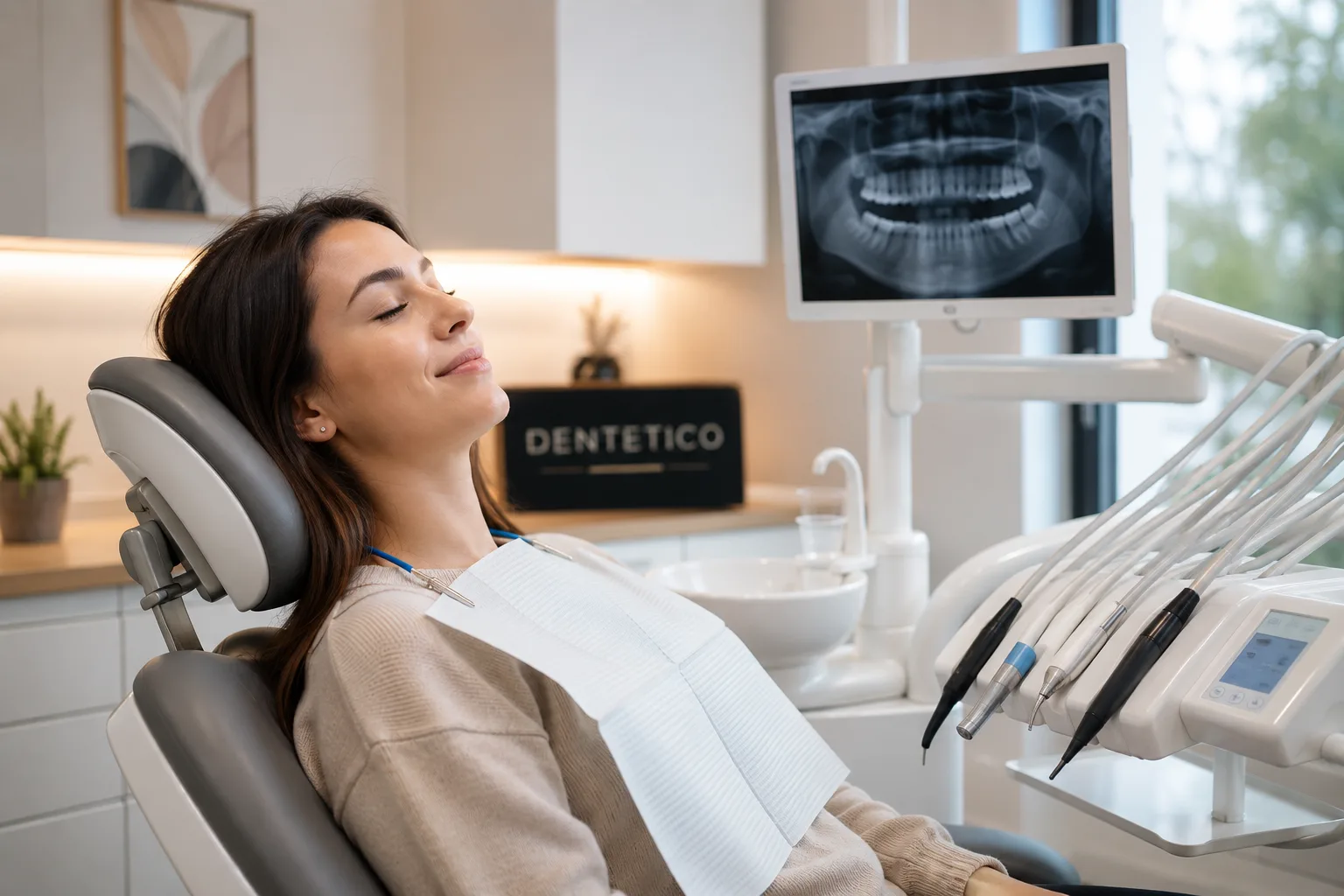pacient relaxat in timpul unei consultatii fara stres la clinica dentetico